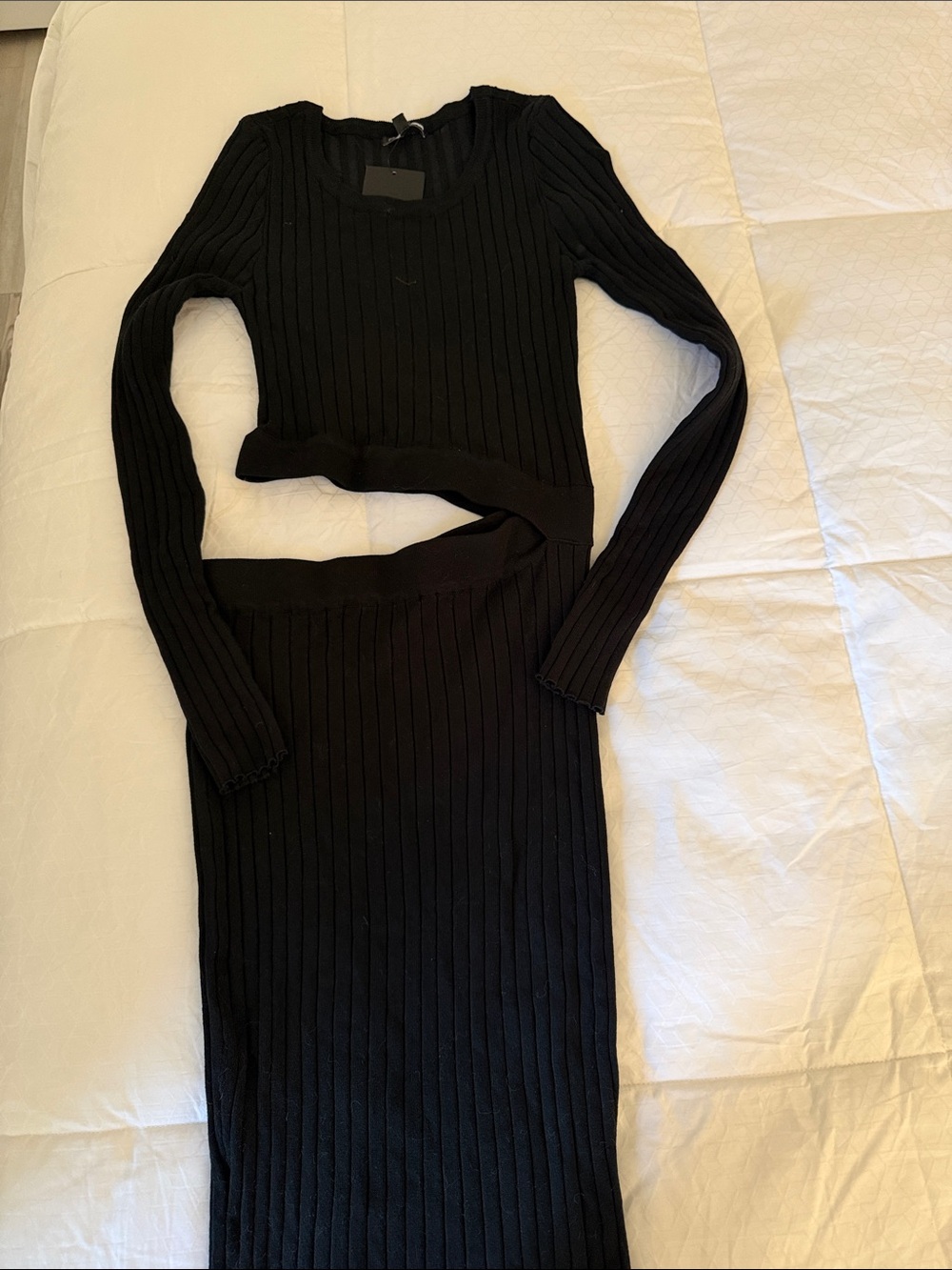 Black Ribbed Knit Long Sleeve Cut-out Maxi Dress